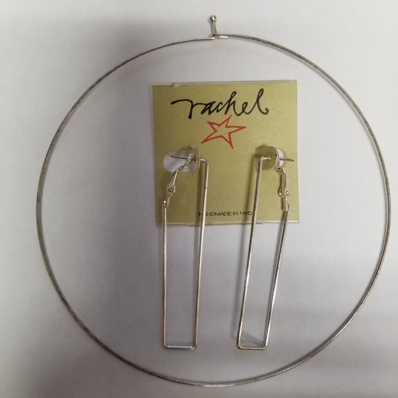 ✅#1026S Rachel NYC RARE Elegant Gorgeous Silver Bar Earrings & Wire Necklace - Picture 8 of 15